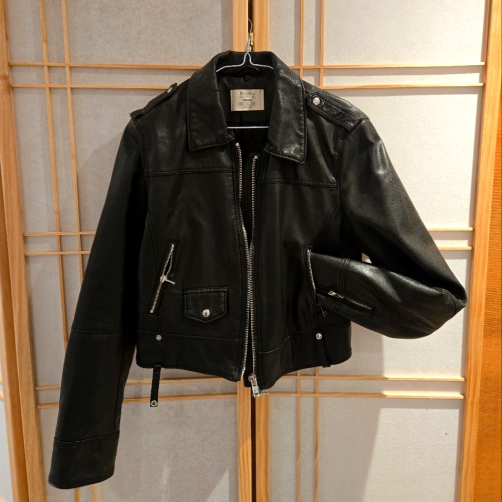Berksha Black Faux Leather Jacket with Silver Accents